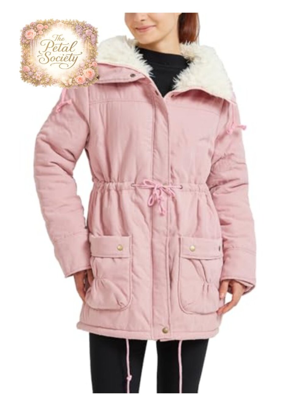 Faux Lamb Wool Lined Mid Length Winter Coat Quilted Padded Casual Jacket